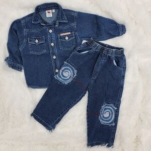 Vintage Baby Club Kids Blue Soft Denim Shirt 12-18 Mo And Denim Pants 18-24 Mo